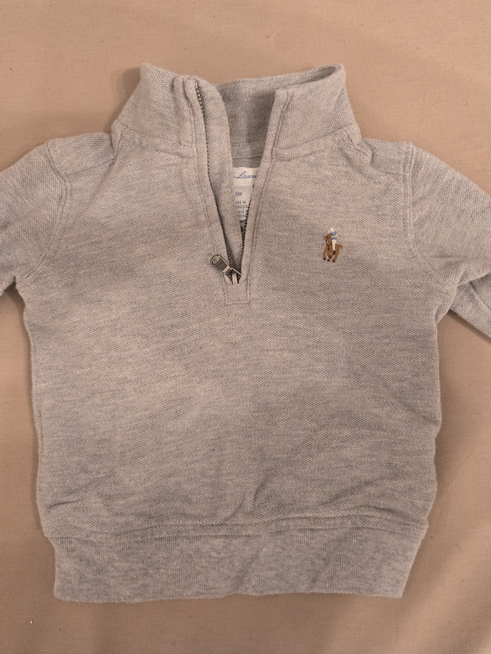 Ralph Lauren Light Gray Quarter-Zip Pullover Sweater - Baby